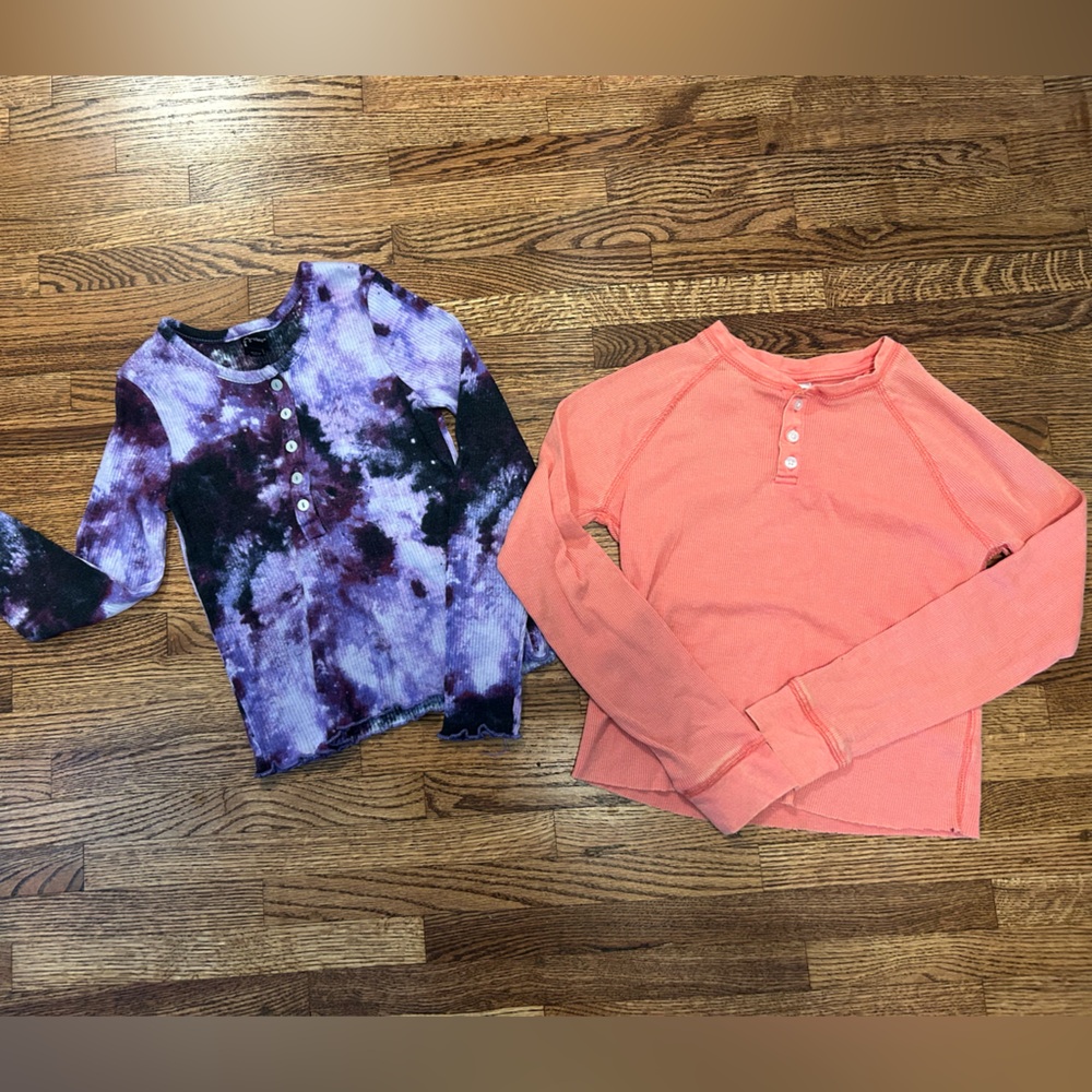 Vibrant Purple Tie-Dye and Coral Long Sleeve Tees